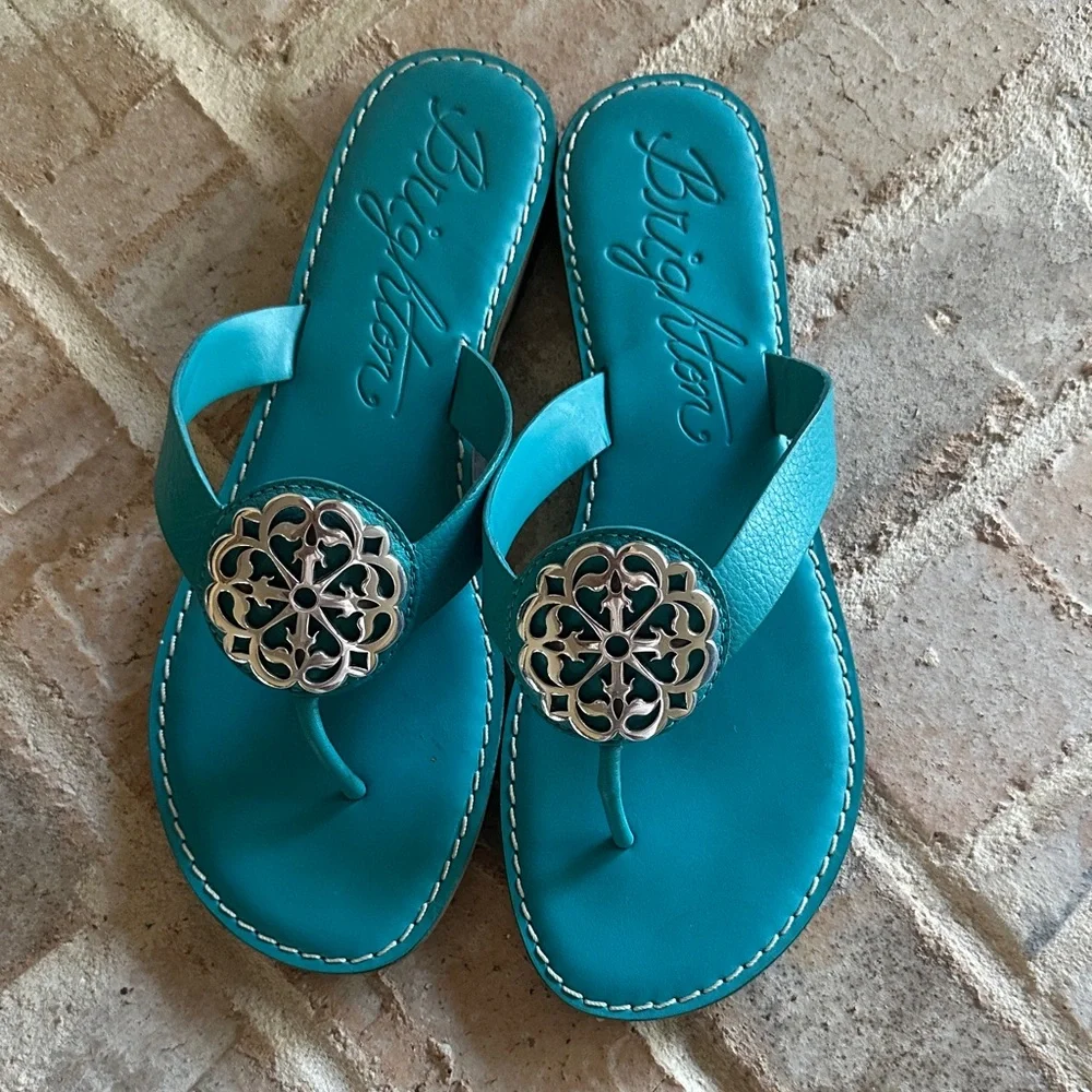 Brighton 9 Alice Women's Turquoise Sandals with Silver Accents - Picture 1 of 6
